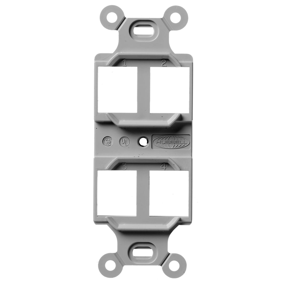 Phone/Data/Multimedia Component, Outlet Frame, Duplex 106, 4-Port, Gray