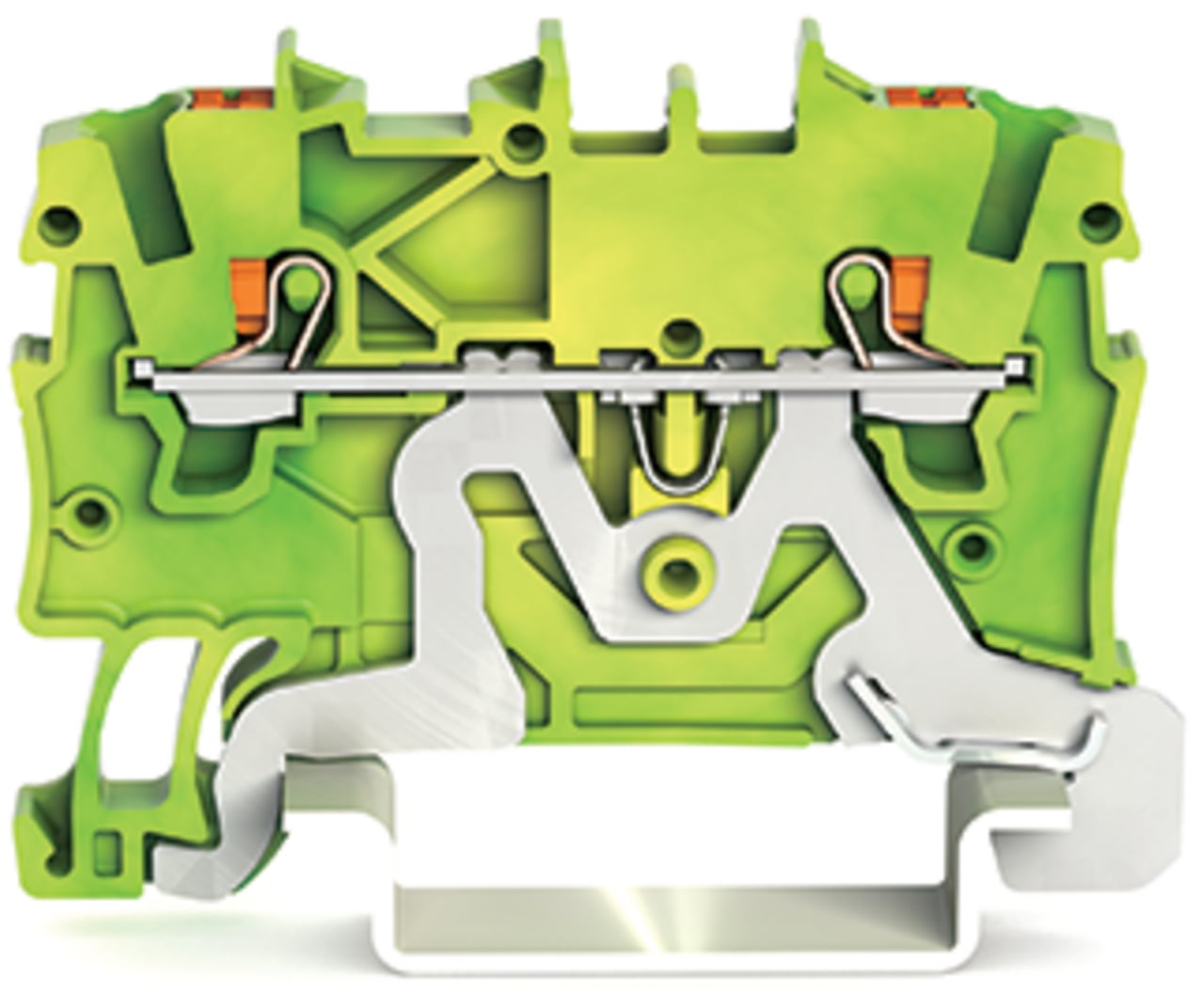 2-conductor ground terminal block; with push-button; 1 mm; with test port; side and center marking; for DIN-rail 35 x 15 and 35 x 7.5; Push-in CAGE CLAMP; 1,00 mm; green-yellow