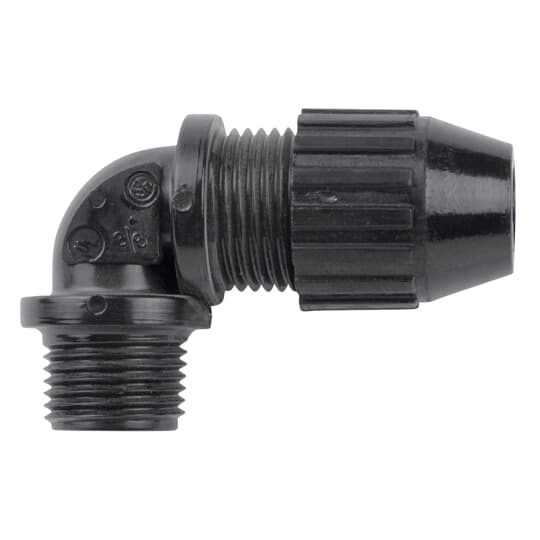 Liquidtight Cord Connector, 1/2 Inch, 90 Degree Bend, Cord Range 0.250 to 0.400 Inch, Meets Coast Guard CG293, Nylon, Black