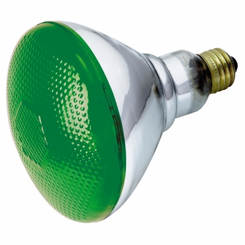 Incandescent Reflector Lamp, Designation: 100BR38/G, 120 V, 100 WTT, BR38 Shape, E26 Medium Base, Green, CC-9 Filament, 2000 HR, 5-5/16 IN Length, 4-3/4 IN Diameter