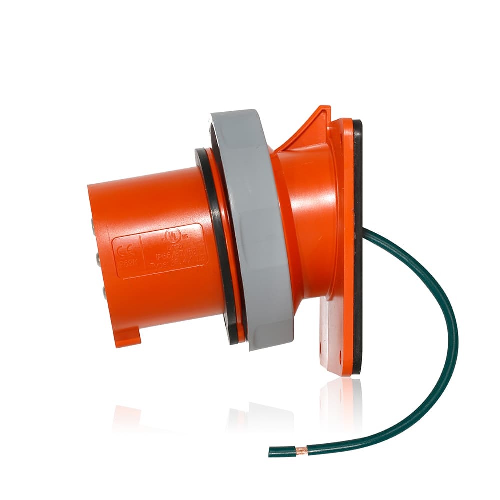 30 Amp, 125-250 Volt 3-Phase, 3P, 4W, LEV Series North American-Rated IEC 60309-1 & 60309-2 Pin & Sleeve Inlet, Industrial Grade, IP66-IP67-IP68-IP69K, Watertight - Orange