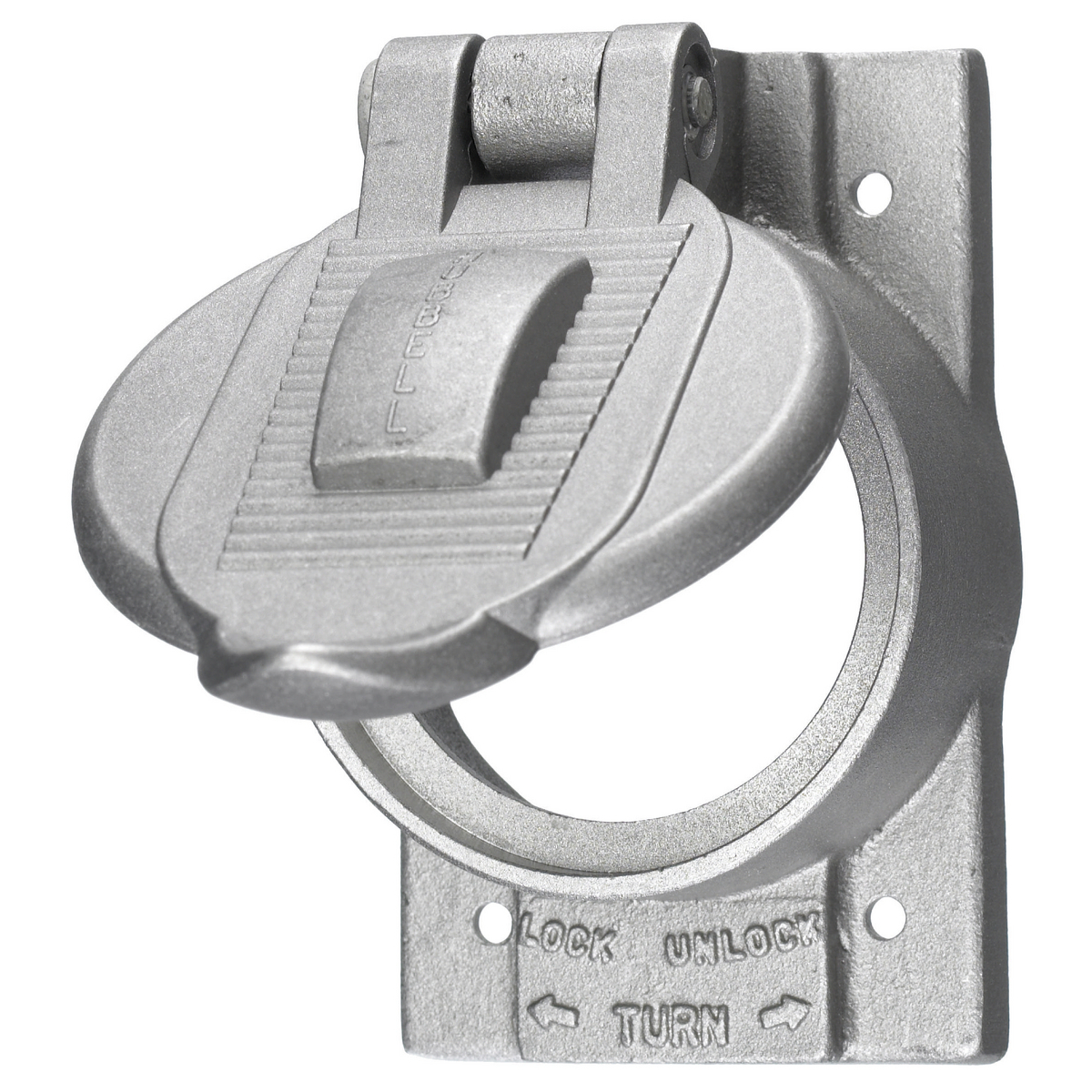 Wallplates and Boxes, Weatherproof Covers, 1-Gang, 1) 50A Twist-Lock Opening, Standard Size, Cast Aluminum