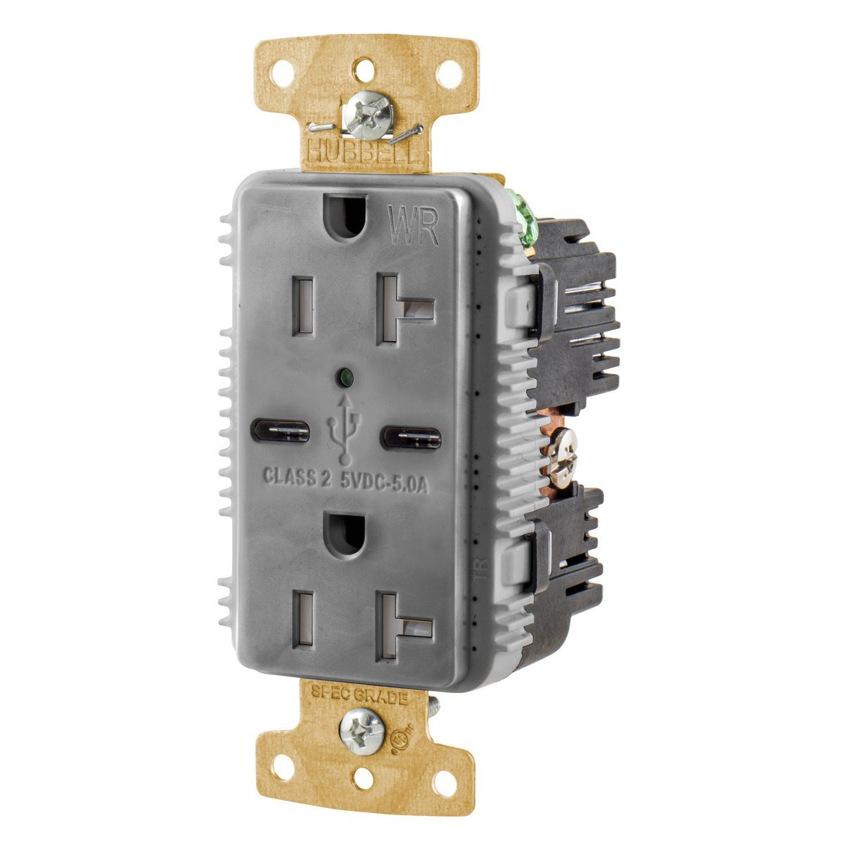 15A/125V Tamper Resistant/Weather Resistant Duplex Receptacle & Type C USB Port, Gray