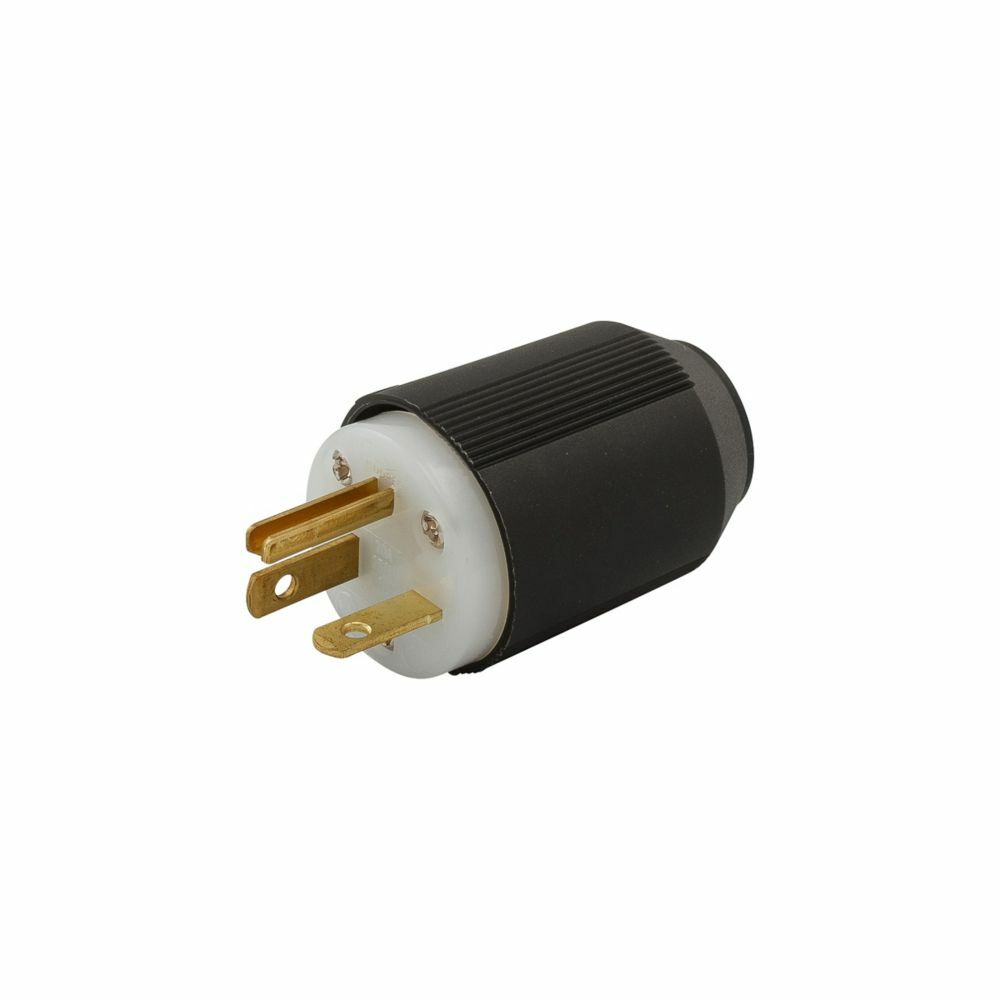 Eaton Arrow Hart auto grip straight blade plug, #18-12 AWG, 20A, Industrial, 250V, Back wire, Black and white, Brass, Nylon, 6-20P, Two-pole, three-wire, grounding, Screw, 0.33-0.66", Nylon, Core pack