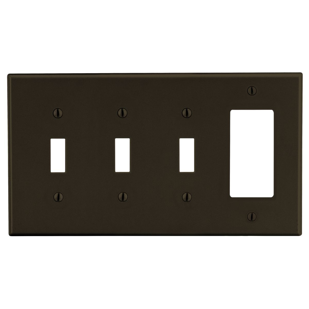 Wallplate, 4-Gang, 3) Toggle 1) Decorator, Brown
