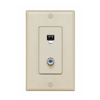 Decora Telephone/Video Wall Jack Assembly, 6P4C + F, screw terminals, ivory