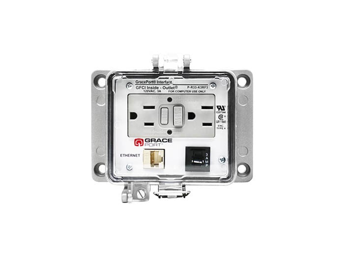 PANEL INTERFACE CONNECTOR, SHIELDED RJ45, PMH, UL TYPE 4, GFCI DUPLEX INSIDE-OUTLET, 3 AMP CB