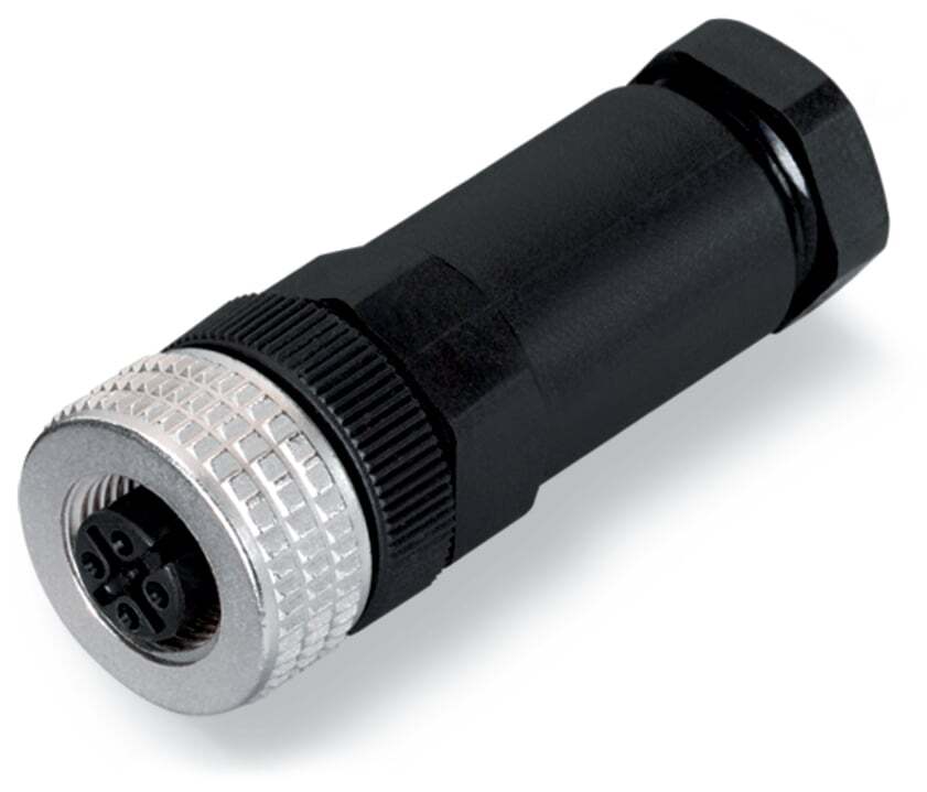 Fitted pluggable connector; 4-pole; M12 socket, straight; Screw