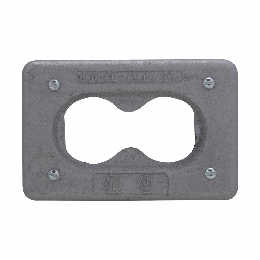 Eaton Crouse-Hinds series DS duplex receptacle cover, Feraloy iron alloy, Surface or flush mount, Single-gang, Gasket, For standard and three-pole, two-wire grounding type duplex convenience receptacles