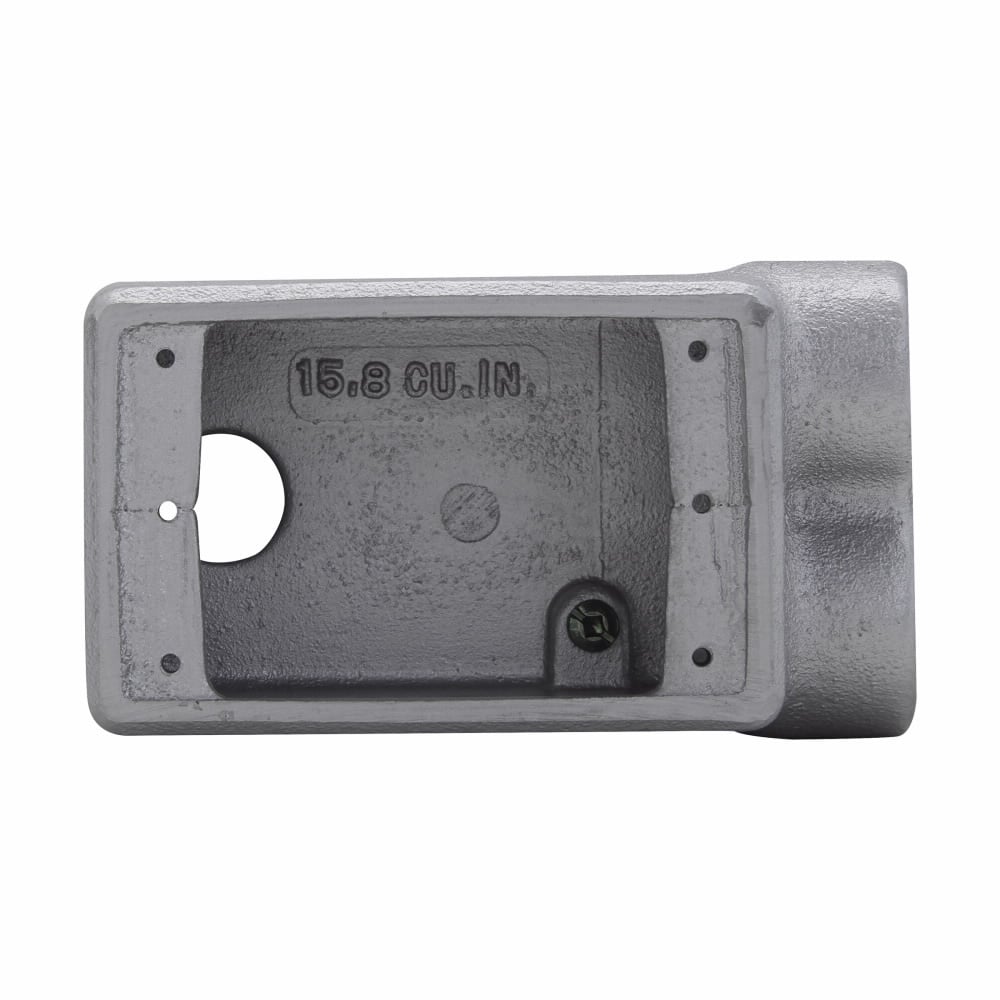 Eaton Crouse-Hinds series Condulet FSS device box, Shallow, Feraloy iron alloy, Single-gang, A shape, Back feed, 3/4"