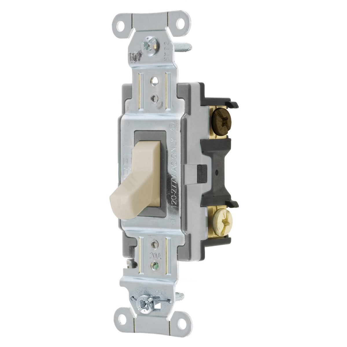 Toggle Switch, Commercial Grade, Three Way, 20A 120/277V AC, Back and Side Wired