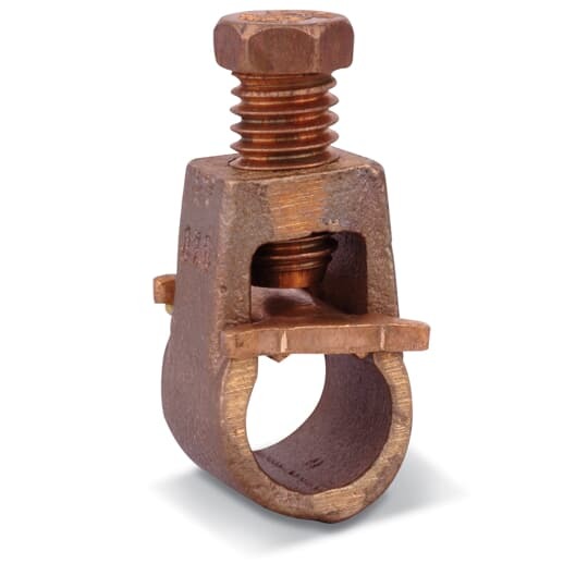 Heavy Duty Ground Rod Clamp, Copper Alloy Casting, Hex Head Bolt, Nominal Rod Size 3/4 (19.0mm), Wire Range 8 Sol - 4/0 Str (8.3-120.6mm2)