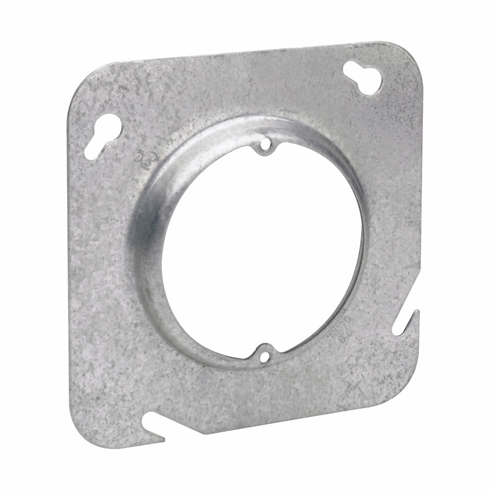 Eaton Crouse-Hinds series Square Cover, 4-11/16", Natural, Raised surface, Steel, 5/8" raised, with ears 2-3/4", 3.8  cubic inch capacity