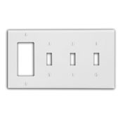 4-Gang 3-Toggle Decora/GFCI Device Combination Wallplate, Standard Size, Thermoplastic Nylon, Device Mount, Ivory