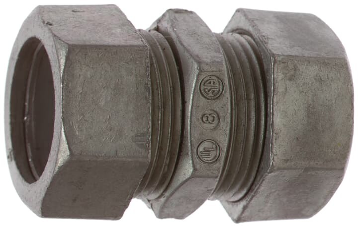 Coupling, Compression, Conduit Size 1-1/4 Inch, Length 1-13/16 Inch, Width 2-3/32 Inches, Die Cast Zinc