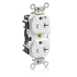  20 Amp, 125 Volt, Lev Lok Duplex Receptacle, Isolated Ground, Tamper Resistant, Industrial Grade, White