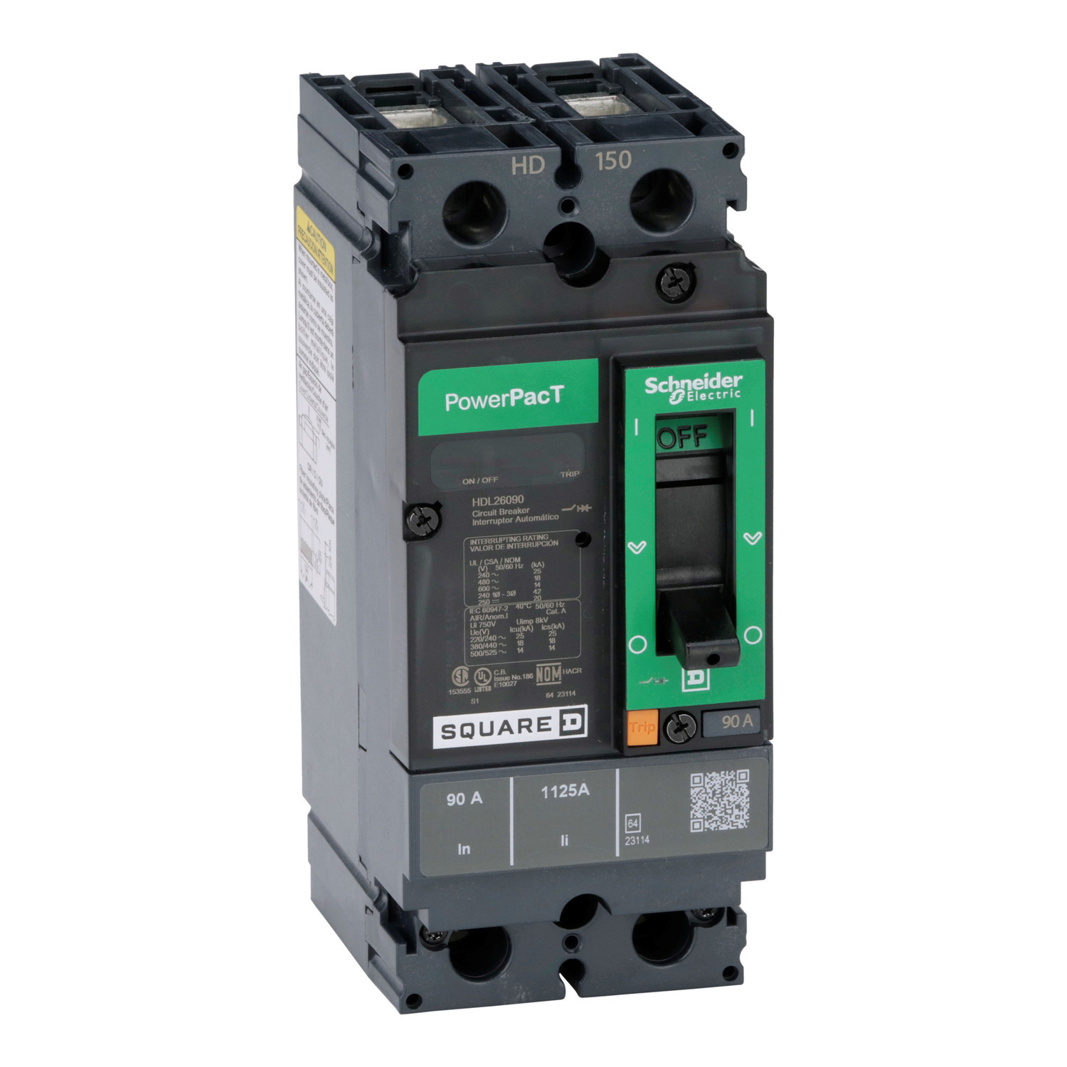 Circuit breaker, PowerPacT H, 90A, 2 pole, 600VAC, 14kA, lugs, thermal magnetic, 80%