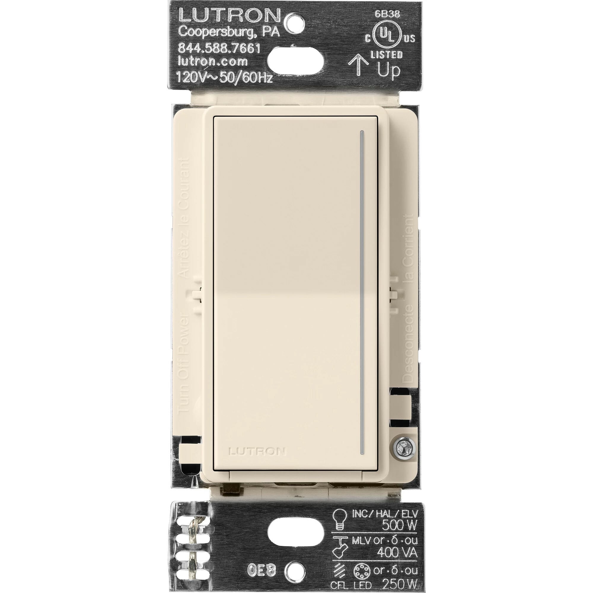 Lutron Sunnata PRO LED+ Touch Dimmer Switch with Phase Selectable Dimming for LED, MLV, ELV, and Incandescent/Halogen lighting, Light Almond