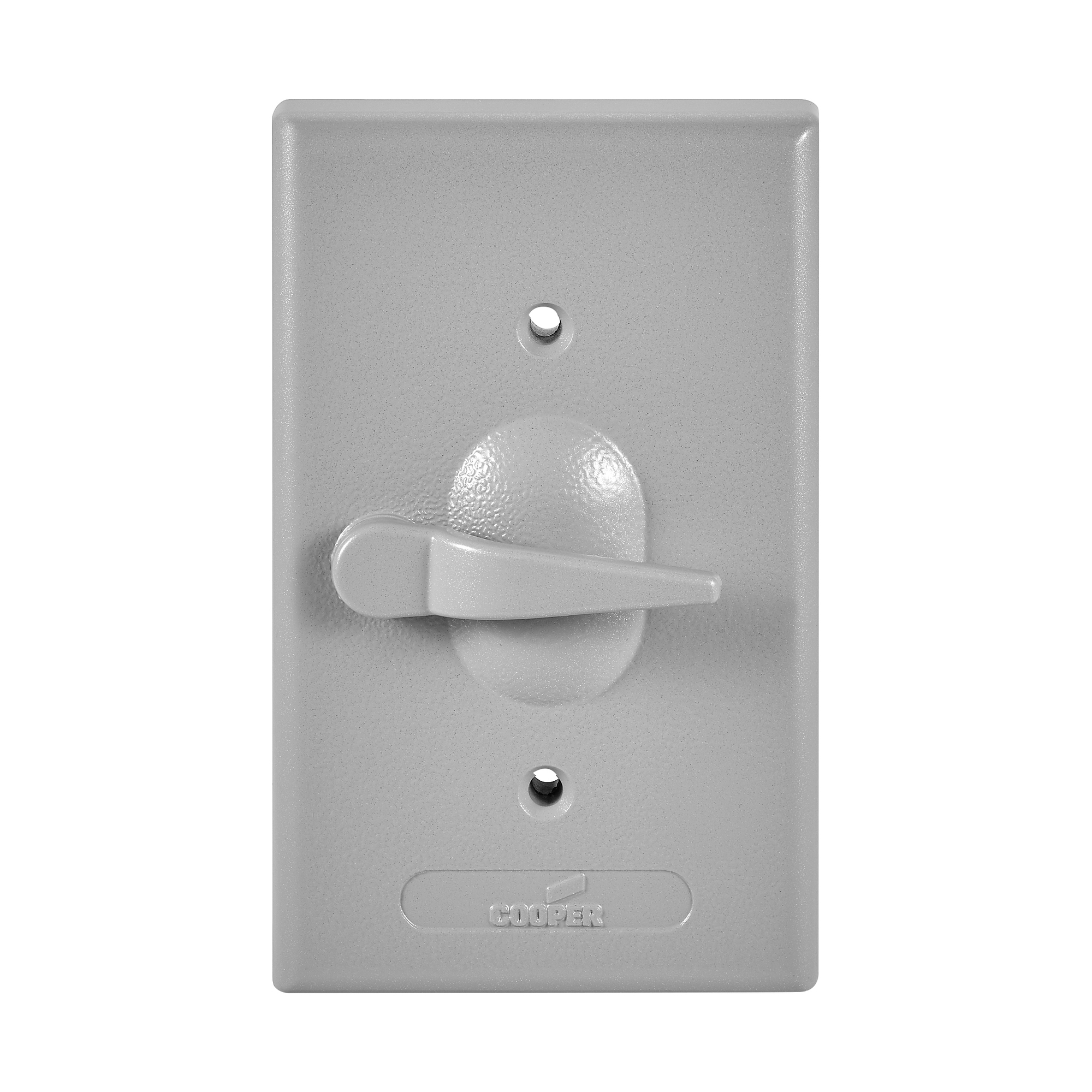 Eaton cover with switch, Three-way switch, Surface mount, Gray, Toggle switch, Wet, Metal, Single-gang, Vertical, Standard