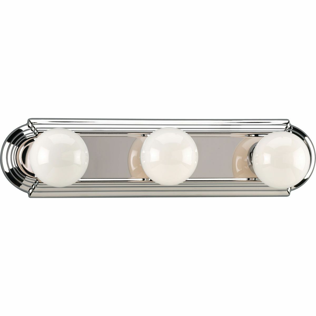 Three-light embossed, wall mount bracket. Sockets are on 6 inch centers enclosed with matching cups. Broadway style lighting strip gives the room a Hollywood feel. Be flirtatious and glamorous with this inviting Polished Chrome wall light decoration.