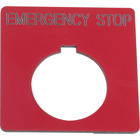 Legend, Harmony 9001K, Harmony 9001SK, 30mm, plastic, red with black letters, 57mm square, marking EMERGENCY STOP