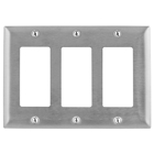 Hubbell Wiring Device Kellems, Wallplates and Boxes, Metallic Plates, 3-Gang, 3) GFCI Openings, Standard Size, Stainless Steel