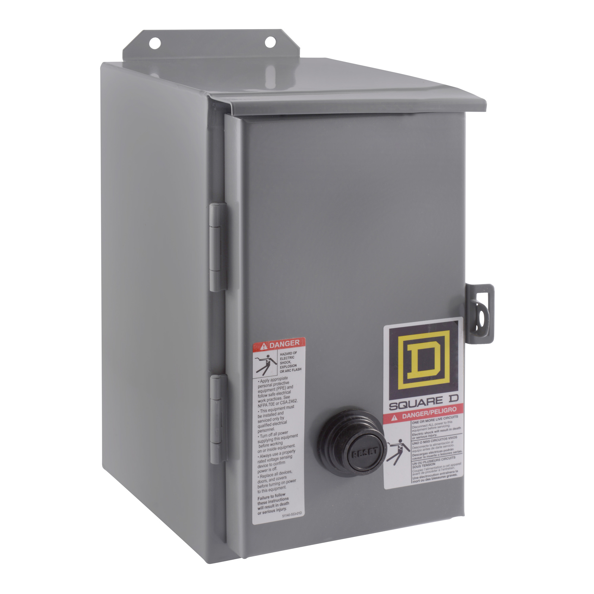 NEMA Motor Starter, Type S, nonreversing, Size 1, 27A, 10 HP at 460 VAC, 5 kA SCCR, 3 phase, 3 pole, melting alloy, 120 VAC coil, NEMA 12