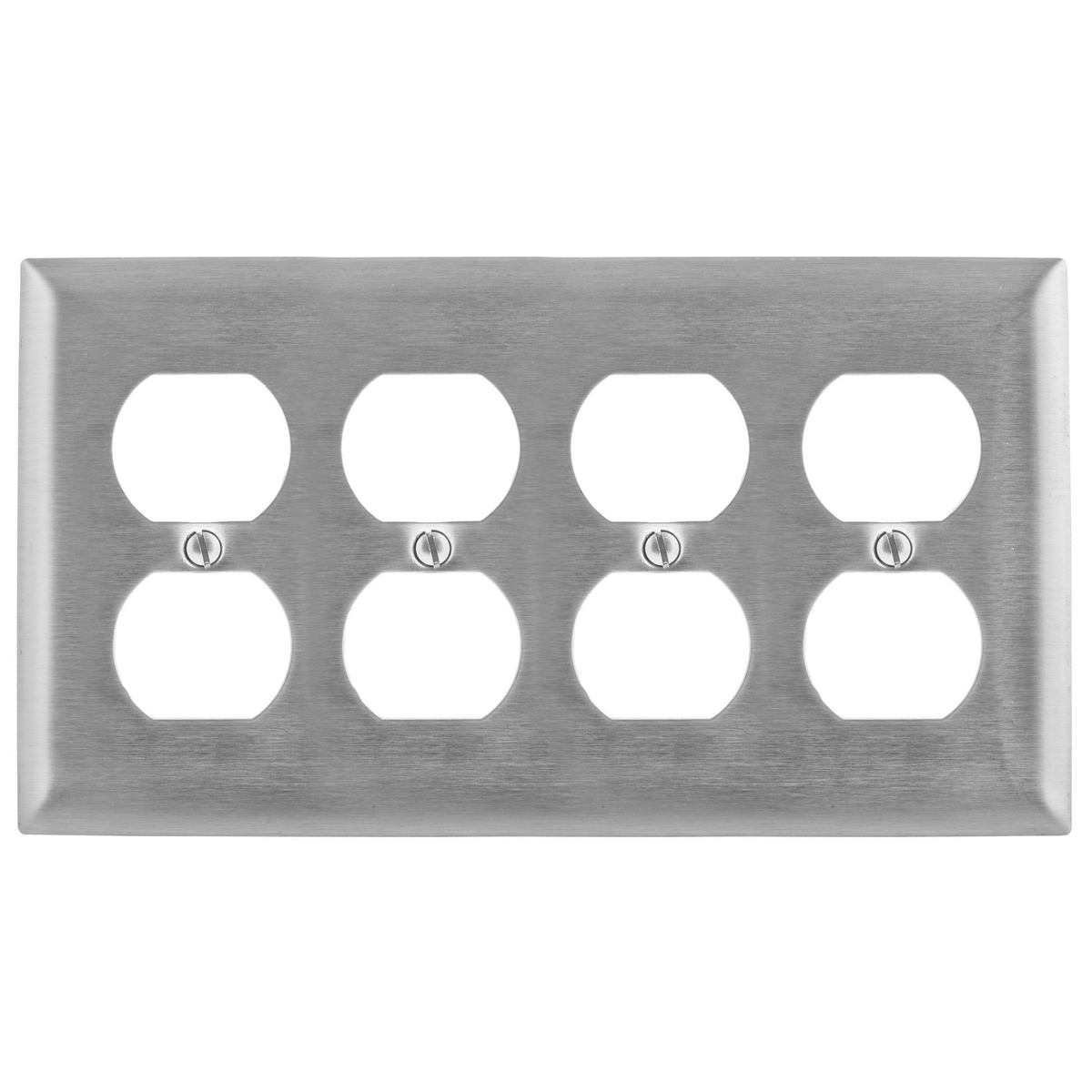Wallplates and Boxes, Metallic Plates, 4- Gang, 4) Duplex Openings, Standard Size, Stainless Steel