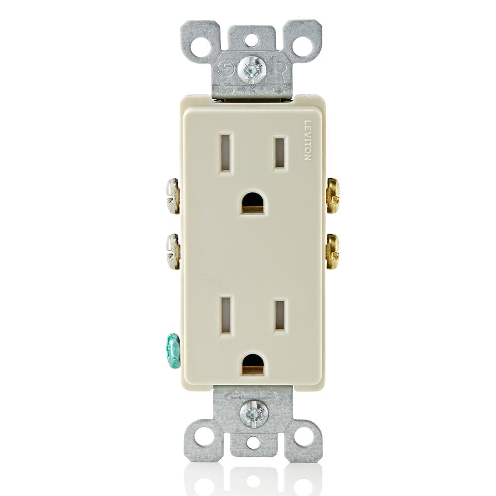 15 Amp 125 Volt, Tamper Resistant, Decora Duplex Receptacle, Straight Blade, Grounding, Light Almond