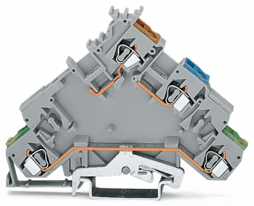 4-conductor sensor supply terminal block; with ground contact; with colored conductor entries; 2.5 mm; CAGE CLAMP; 2,50 mm; gray