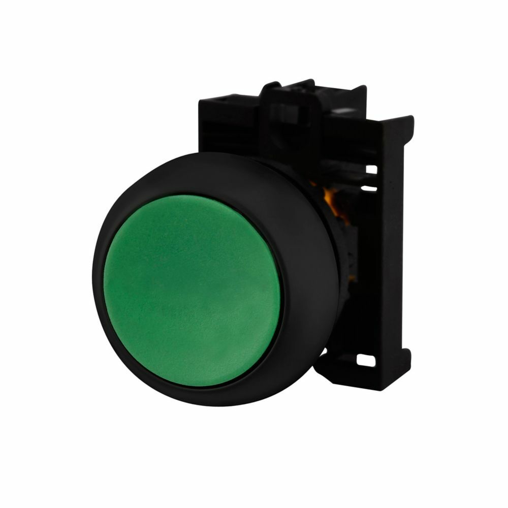 Eaton 22.5 mm RMQ-Titan Pushbutton,Green Actuator,Black bezel,2NO,IP67, IP69K,Non-illuminated,Flush mounting,NEMA 4X, 13,5,000,000 operations,Momentary,22.5 mm,Flush Pushbutton,M22