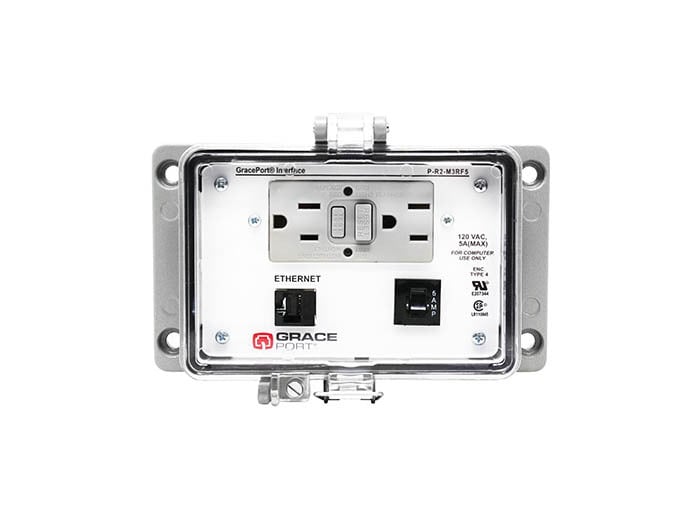 PANEL INTERFACE CONNECTOR WITH RJ45, PMH, UL TYPE 4, GFCI DUPLEX INSIDE-OUTLET, 5 AMP CB