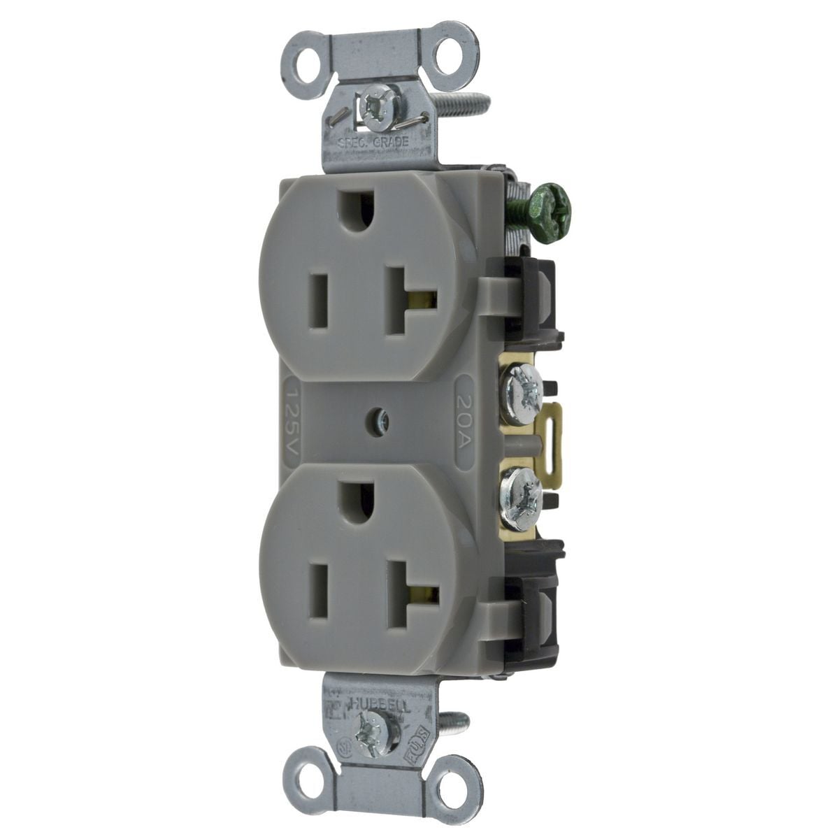 Straight Blade Devices, Receptacles, Duplex, Commercial/Industrial Grade, 2-Pole 3-Wire Grounding, 20A 125V, 5-20R, Gray