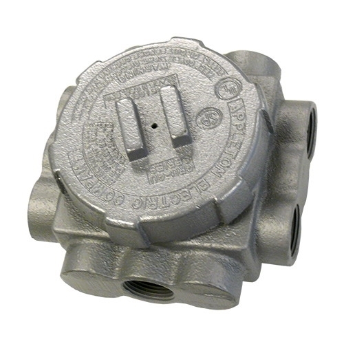 Explosionproof Conduit Outlet Box, Dust-Ignitionproof, Series: GRUJ, 3/4 in Size, 3-1/4 in Cover Opening, 25 cu-in Capacity, For Use With: Threaded Metal Conduit System, Malleable Iron, Triple Coated Finish, 4.88 in H x 4.88 in W x 1.5 in D Dimensions