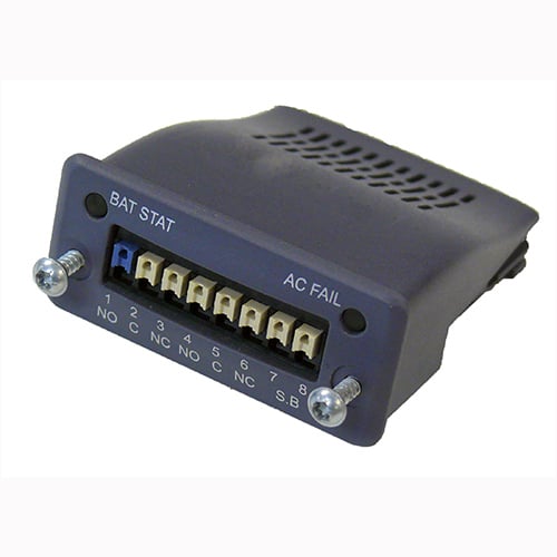 Compact Flash Dry contact digital I/O card, push in button secure clamp terminals, wire size range 16-24 AWG, Relay contact signal for "On Battery", "Low Battery", and "UPS Stand by" Modes