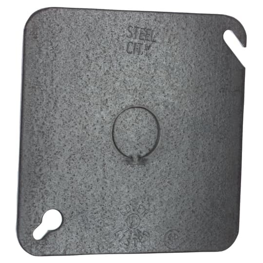 Square Box Cover, 4-11/16 Inch Square, 1/2 Inch Knockout, Pre-Galvanized Steel, Flat