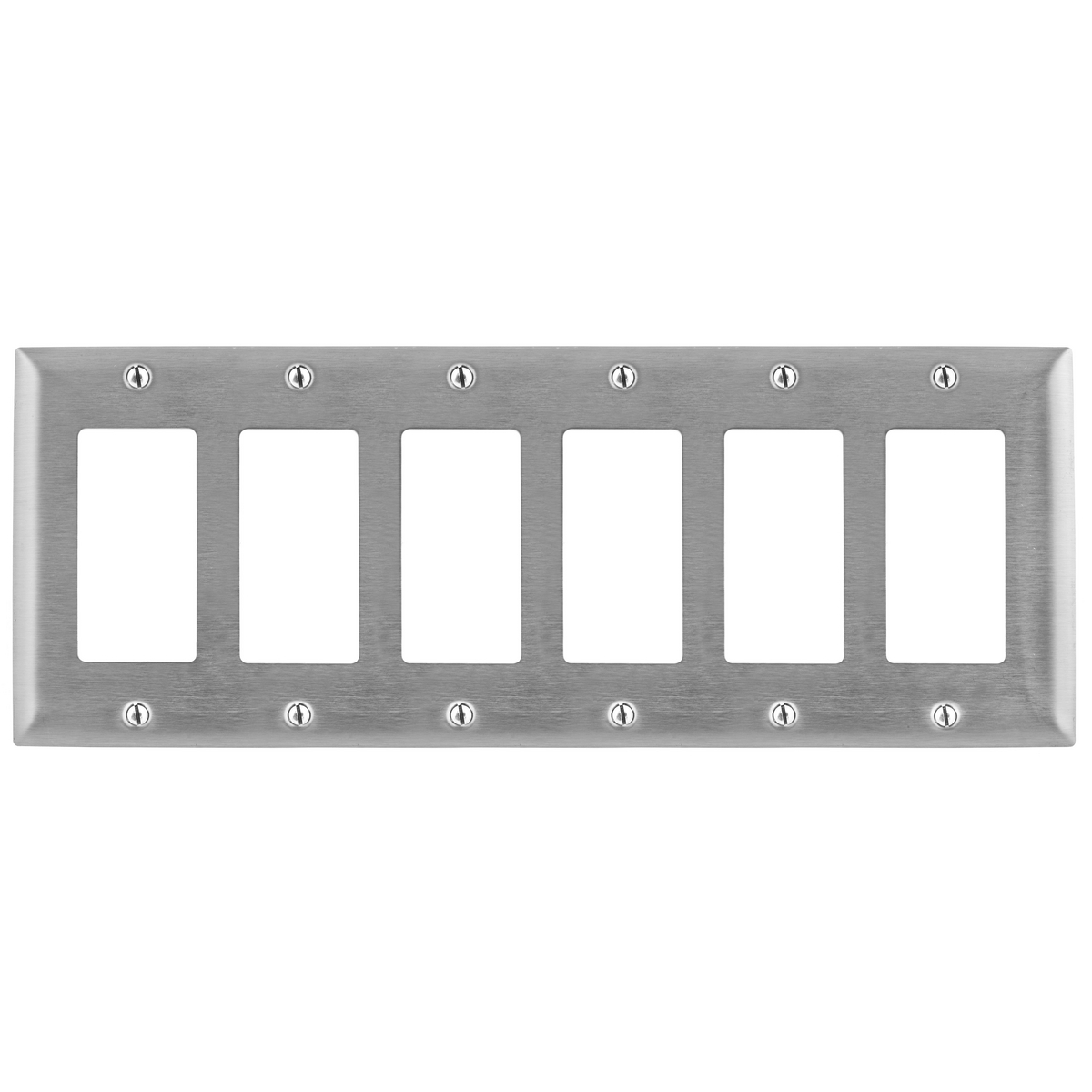 Wallplates and Boxes, Metallic Plates, 6- Gang, 6) GFCI Openings, Standard Size, Stainless Steel