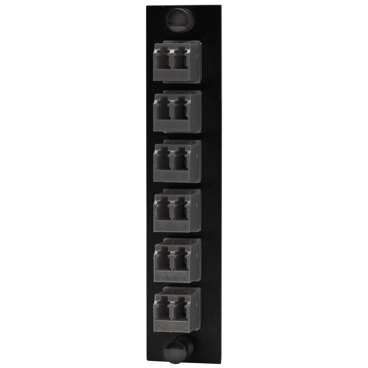 Fiber Optic Panel Adapter, 12-Fiber, 6) LC Duplex, Phosphor Bronze Sleeves, Black