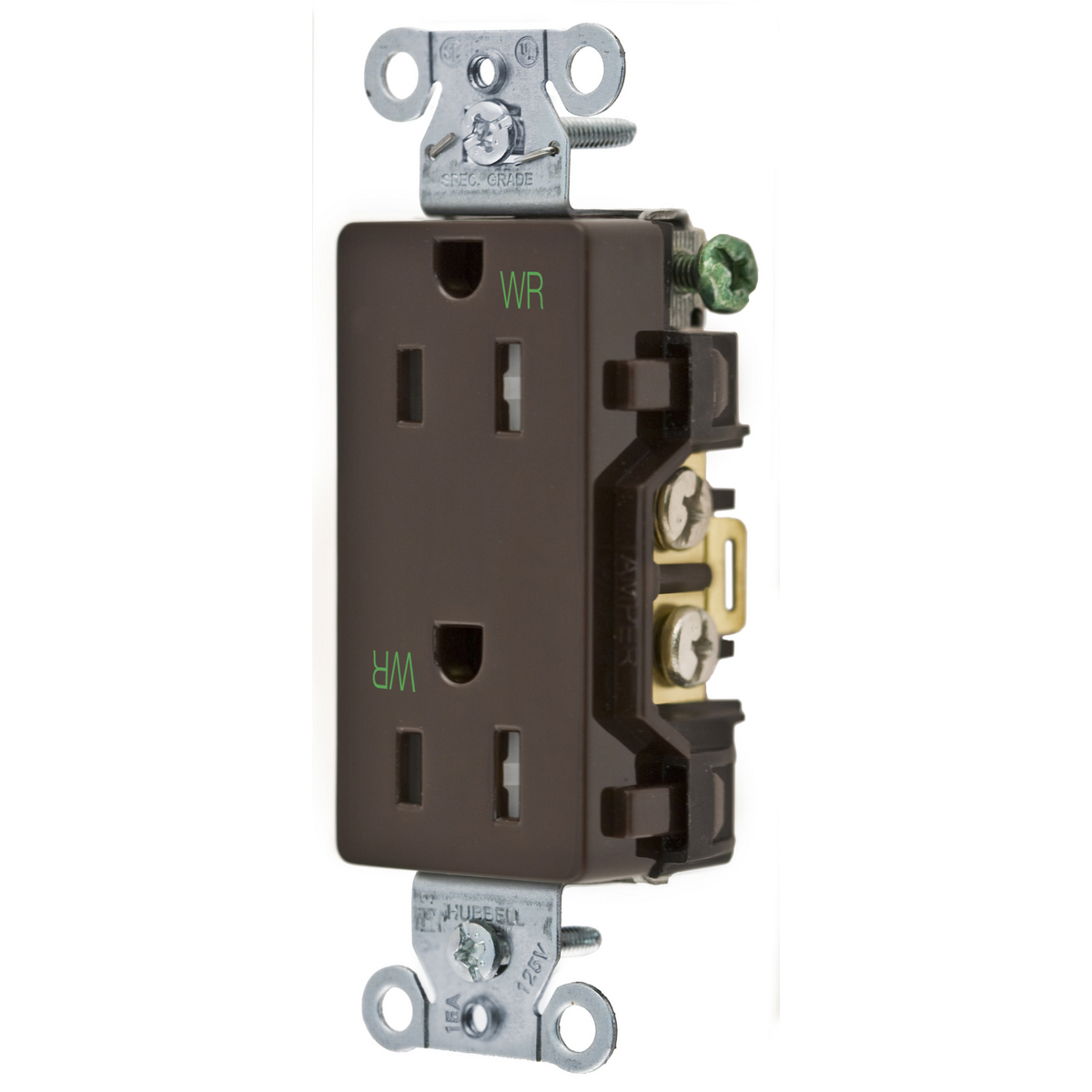 Straight Blade Tamper and Weather Resistant Duplex Receptacle, Decorator/Commercial/Industrial Grade, 2-Pole 3-Wire Grounding, 15A 125V, 5-15R
