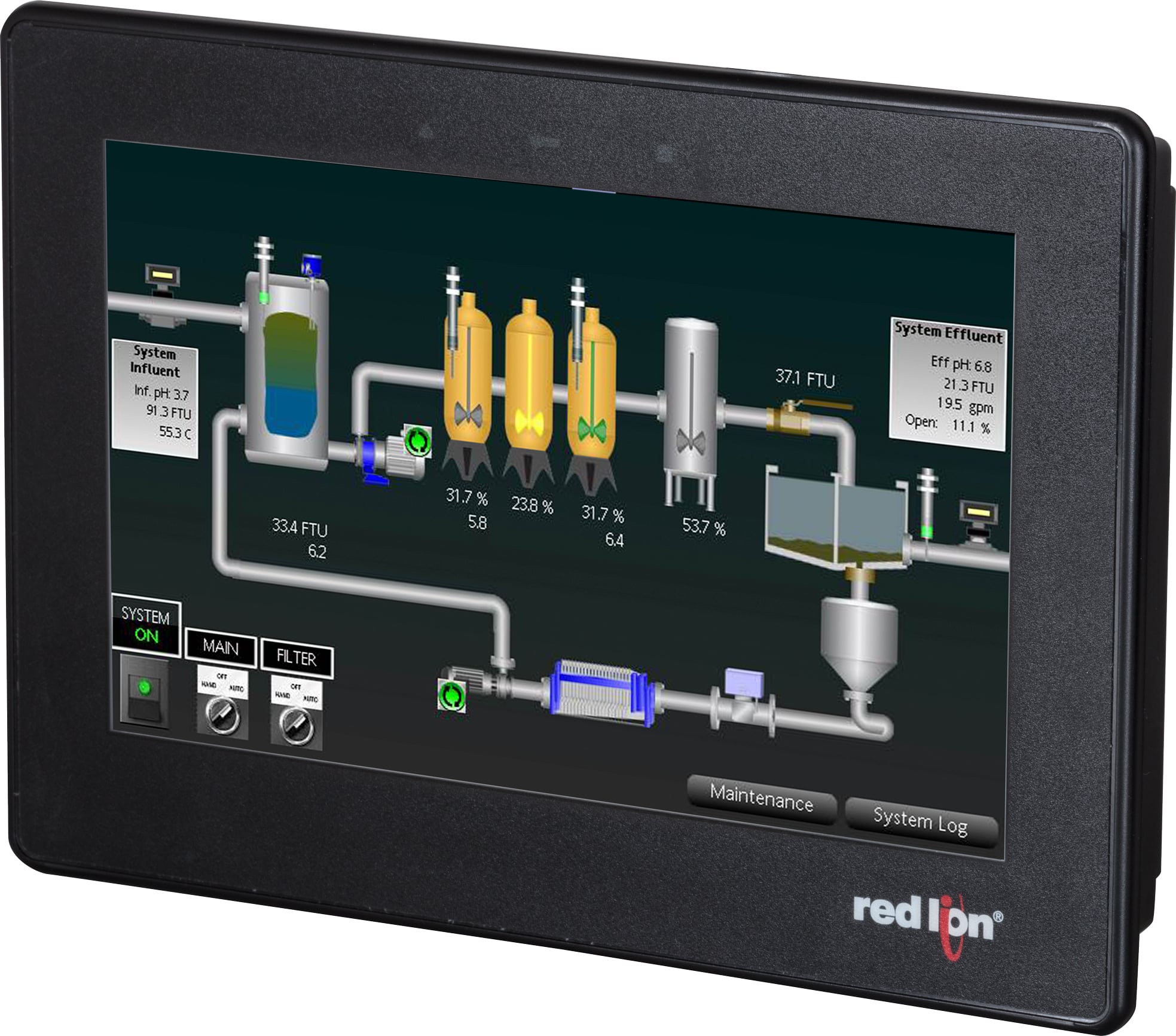 7" Widescreen HMI with 4 Serial, 2 Ethernet, 2 USB Host, USB Device, Web server and Data Logging