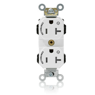 Modular Duplex Receptacle Narrow Body Design, Fed Spec Grade, 2-Pole 3-Wire, NEMA 5-20R, 20A-125V, Commercial Spec Grade, White, 2 Plug Controlled Markings.