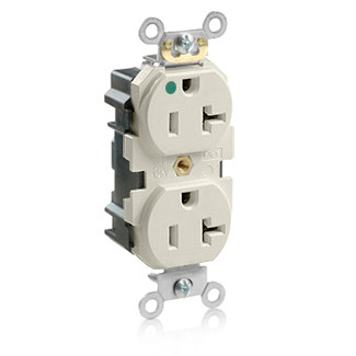 20 Amp, 125 Volt, Narrow Body Duplex Receptacle, Straight Blade, Hospital Grade, Self Grounding, Light Almond