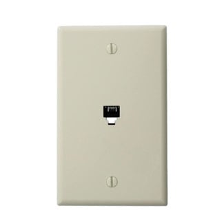 Standard Telephone Wall Jack, 6P4C, Screw Terminals, Color:Light Almond