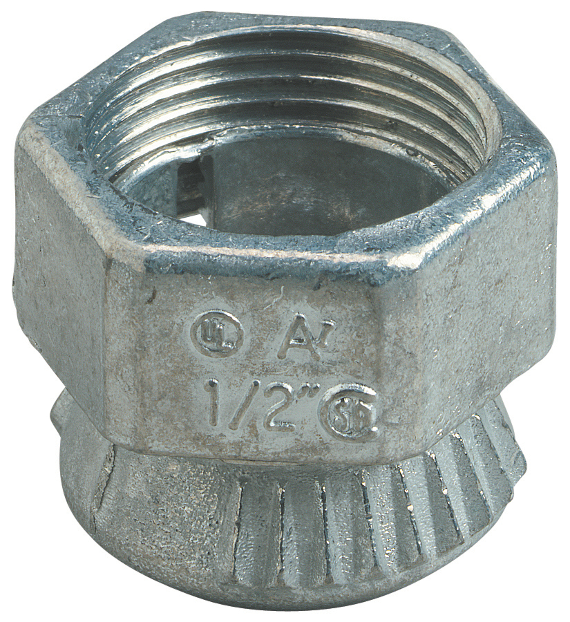 Connector, Two-Piece, Trade Size 1/2 Inch, Length 0.68 Inchm Width 1.05 Inch, Die Cast Zinc, For use with EMT Conduit