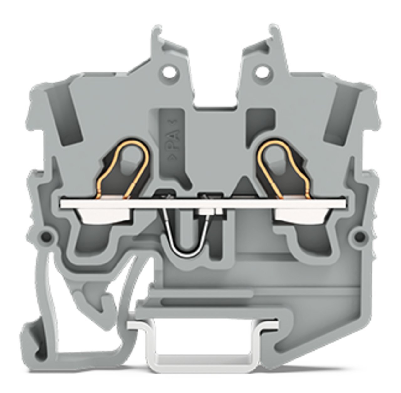 2-conductor miniature through terminal block; with operating slots; 1 mm; with test port; side and center marking; for DIN-15 rail; Push-in CAGE CLAMP; 1,00 mm; gray