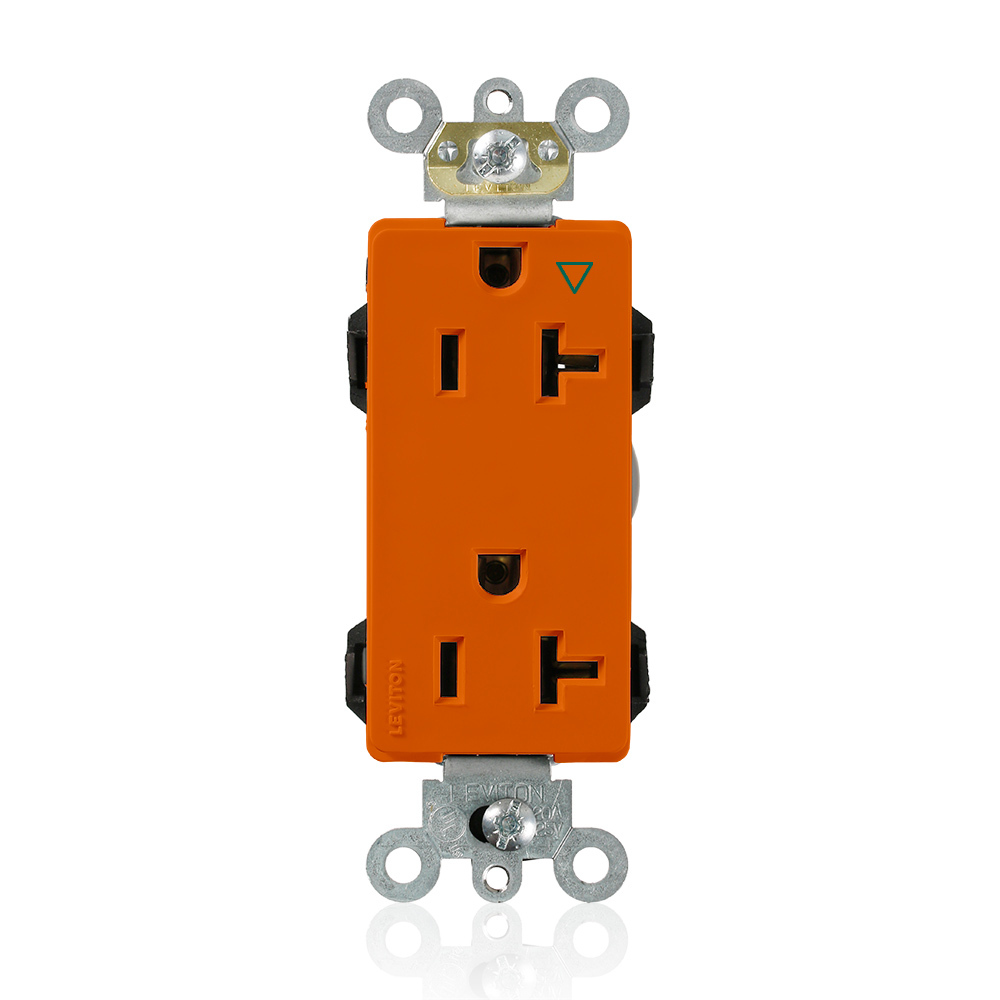 20 Amp, 125 Volt, Modular Receptacle, Narrow Body, Decora Plus, Isolated Ground, Industrial Grade, Orange