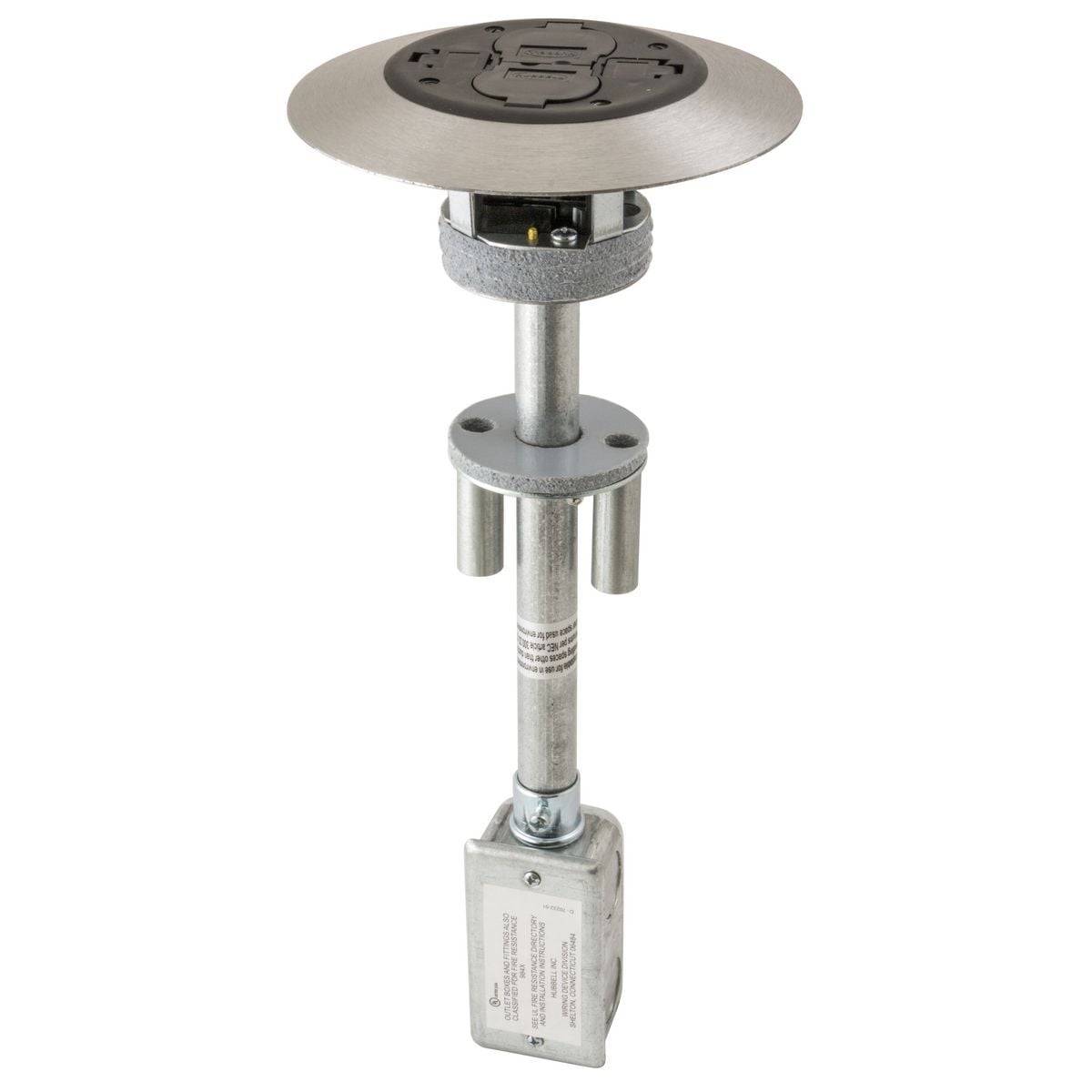 In-Floor Delivery Systems, Fire-Rated Poke-Throughs, 2x2 Flush Duplex Series, Complete Unit, Black/Aluminum