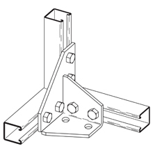 Eaton B-Line series corner gusset, 5.38" H x 3.5" L x 1.62" W, Steel, Electro-plated, Eight hole double corner gussetted connection, left