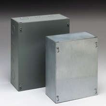 Eaton B-Line series Type 1 junction boxes, 36" height, 6" length, 30" width, NEMA 1, Screw cover, SC NK enclosure, Surface mounted, Medium single door, No knockout, Thru holes, Carbon steel