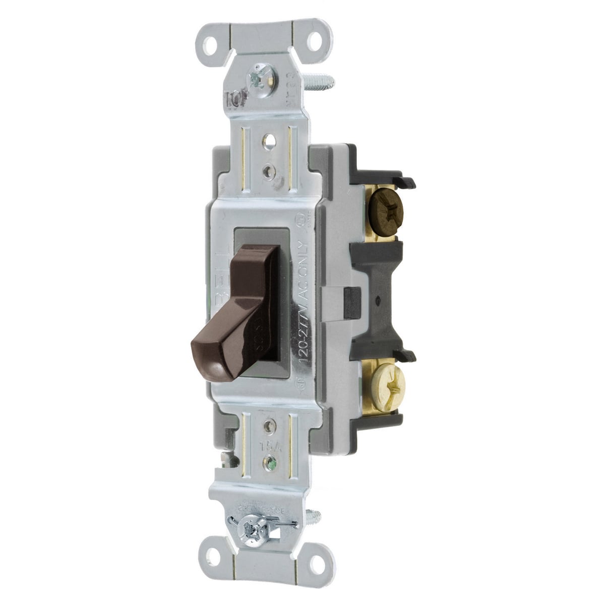 Toggle Switch, Commercial Grade, Three Way, 15A 120/277V AC, Back and Side Wired
